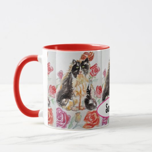 Tuxedo Kat Leuke Rozen Bloemen Katten Waterverf Ro Mok (Links)