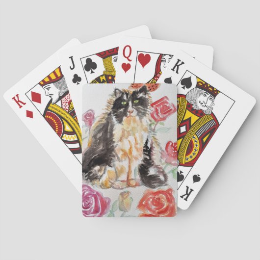 Tuxedo Kat Leuke Rozen Bloemen Katten Waterverf Ro Pokerkaarten (Achterkant)