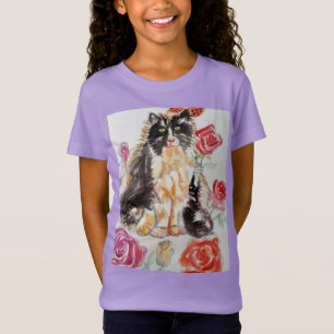 Tuxedo Kat Leuke Rozen Bloemen Katten Waterverf Ro T-shirt