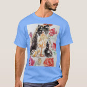 Tuxedo Kat Leuke Rozen Bloemen Katten Waterverf Ro T-shirt (Voorkant)