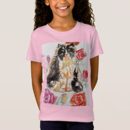 Tuxedo Kat Leuke Rozen Bloemen Katten Waterverf Ro T-shirt
