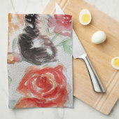 Tuxedo Kat Leuke Rozen Bloemen Katten Waterverf Ro Theedoek (Quarter Fold)