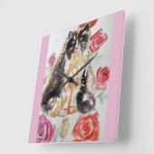 Tuxedo Kat Leuke Rozen Bloemen Katten Waterverf Ro Vierkante Klok (Hoek)