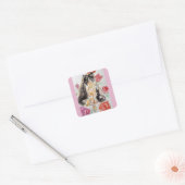 Tuxedo Kat Leuke Rozen Bloemen Katten Waterverf Ro Vierkante Sticker (Envelop)