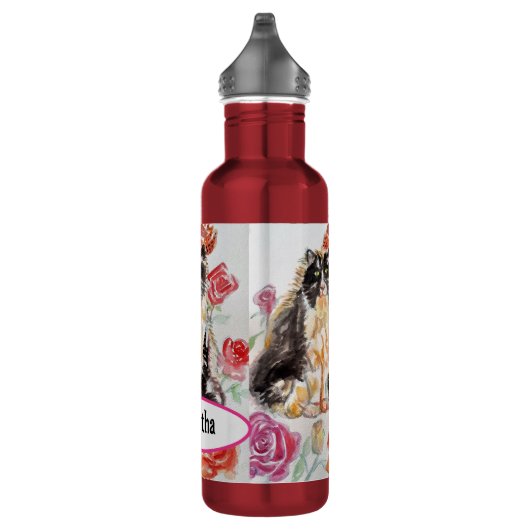 Tuxedo Kat Leuke Rozen Bloemen Katten Waterverf Ro Waterfles (Rechts)