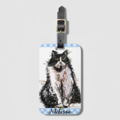 Tuxedo Kat Leuke Tekening Zwart en Wit Katten Meis Bagagelabel (Voorkant (verticaal))