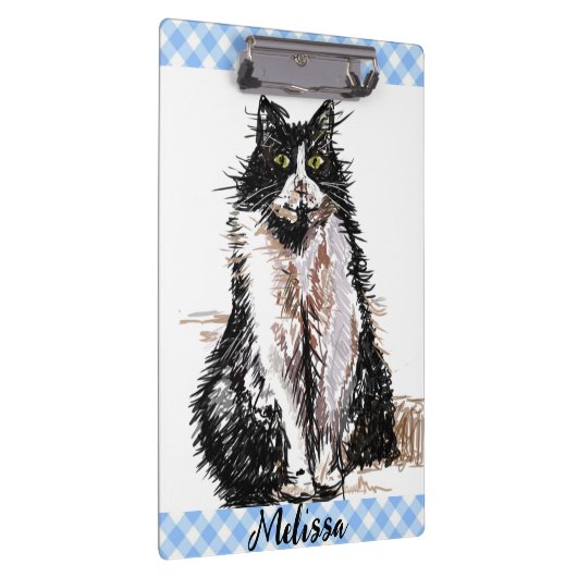 Tuxedo Kat Leuke Tekening Zwart en Wit Katten Meis Klembord (Rechts)