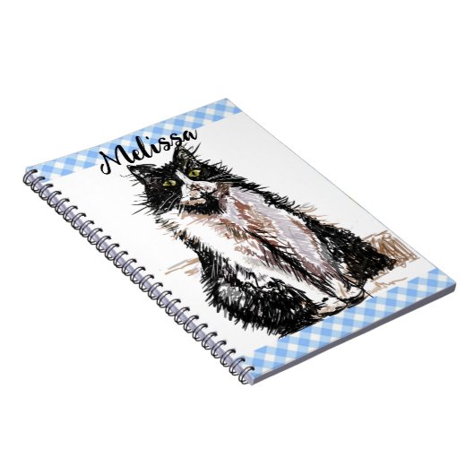 Tuxedo Kat Leuke Tekening Zwart en Wit Katten Meis Notitieboek (Rechterzijde)