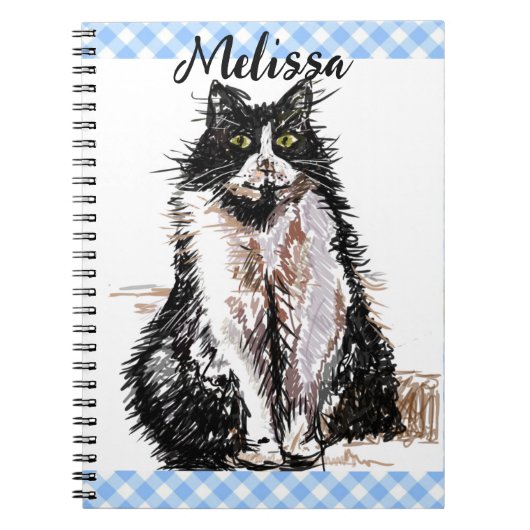 Tuxedo Kat Leuke Tekening Zwart en Wit Katten Meis Notitieboek (Voorkant)