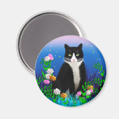 Tuxedo Kat met Bloemen Magnet (Voorkant / Achterkant)