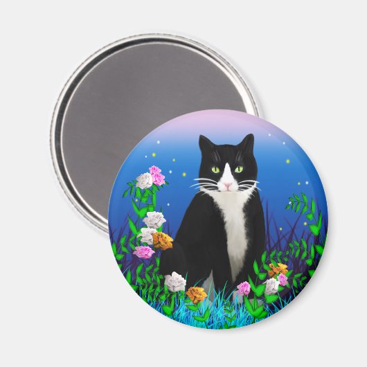 Tuxedo Kat met Bloemen Magnet (Voorkant / Achterkant)