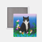 Tuxedo Kat met Bloemen Magnet (Voorkant / Achterkant)