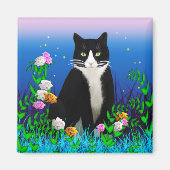 Tuxedo Kat met Bloemen Magnet (Voorkant)