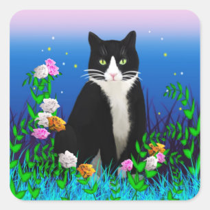 Tuxedo Kat met Bloemen Stickers