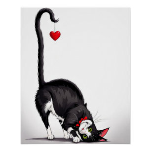 Tuxedo Kat Met Bungelend Hart Perfect Poster
