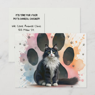 Tuxedo kat met een achtergrond met pootafdruk briefkaart