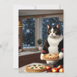 Tuxedo kat met een kersttaart feestdagenkaart