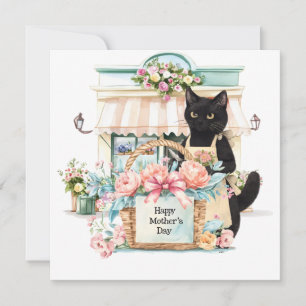 Tuxedo kat met Happy Mother's Day bloemenmand  Feestdagenkaart