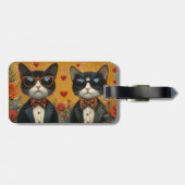 Tuxedo Kat met Hart Rozen Valentijnsdag Bagagelabel (Achterkant horizontaal)
