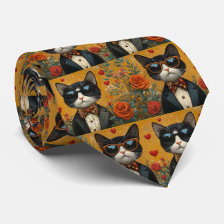 Tuxedo Kat met Hartrozen Valentijnsdag Stropdas