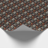 Tuxedo kat met kerstcadeaus open haard cadeaupapier (Hoek)