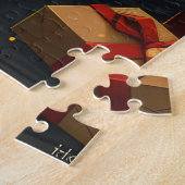 Tuxedo kat met kerstcadeaus open haard legpuzzel (Zijkant)