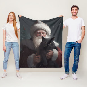 Tuxedo Kat Met Kerstman Festieve Kerstmis Fleece Deken