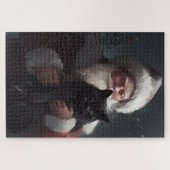 Tuxedo Kat Met Kerstman Festieve Kerstmis Legpuzzel (Horizontaal)