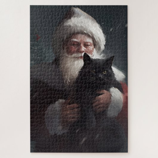 Tuxedo Kat Met Kerstman Festieve Kerstmis Legpuzzel (Verticaal)