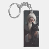 Tuxedo Kat Met Kerstman Festieve Kerstmis Sleutelhanger (Voorkant Links)