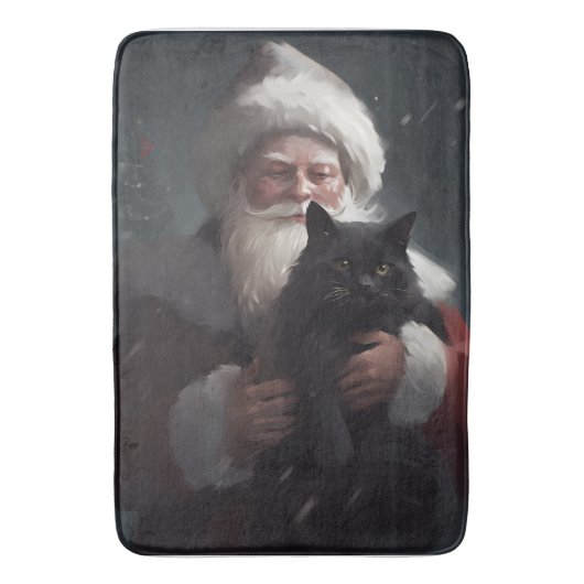 Tuxedo Kat Met Kerstman Festive Kerstmis Badmat (Voorkant Verticaal)