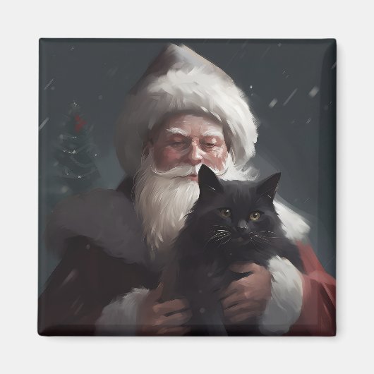 Tuxedo Kat Met Kerstman Festive Kerstmis Magneet (Voorkant)