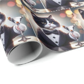 Tuxedo kat met Martini cocktail Cadeaupapier (Rol Hoek)