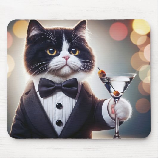 Tuxedo kat met Martini cocktail Muismat (Voorkant)