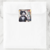 Tuxedo kat met Martini cocktail Vierkante Sticker (Tas)