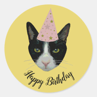 Tuxedo Kat met Party Pet Ronde Sticker