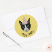 Tuxedo Kat met Party Pet Ronde Sticker (Envelop)