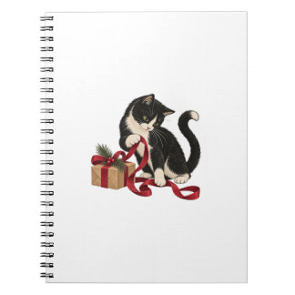 Tuxedo kat met rode cadeau lint notitieboek