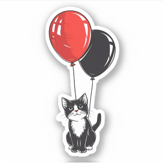 Tuxedo kat met rode en zwarte ballonnen sticker (Voorkant)