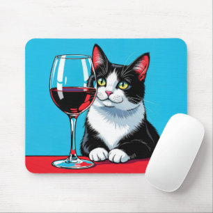 Tuxedo Kat Met Rode Wijn Muismat