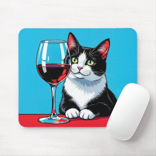 Tuxedo Kat Met Rode Wijn Muismat (Met muis)