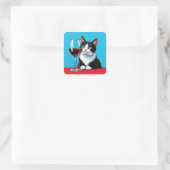 Tuxedo Kat Met Rode Wijn Vierkante Sticker (Tas)