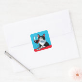 Tuxedo Kat Met Rode Wijn Vierkante Sticker (Envelop)