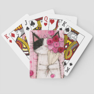 Tuxedo Kat met Roze Rozenboeket Pokerkaarten