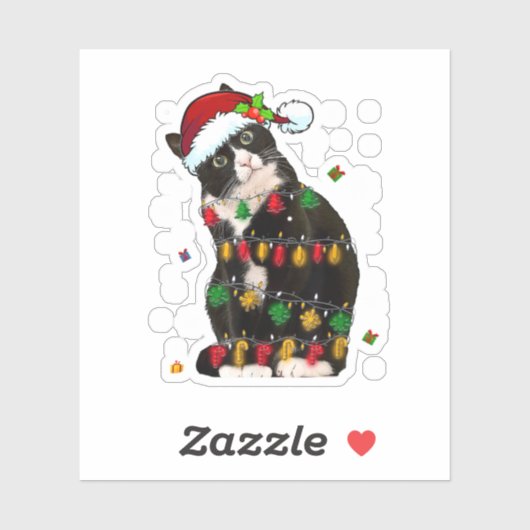 Tuxedo-kat met Santa Hat Funny-kerstlampjes Sticker (Vel)