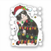 Tuxedo-kat met Santa Hat Funny-kerstlampjes Sticker (Voorkant)