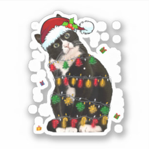 Tuxedo-kat met Santa Hat Funny-kerstlampjes Sticker