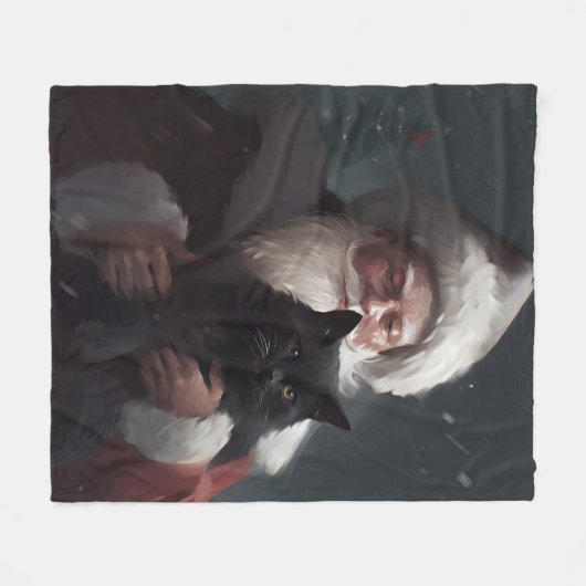 Tuxedo Kat Met Sinterklaas Feestelijke Kerstmis Fleece Deken (Voorkant (Horizontaal))