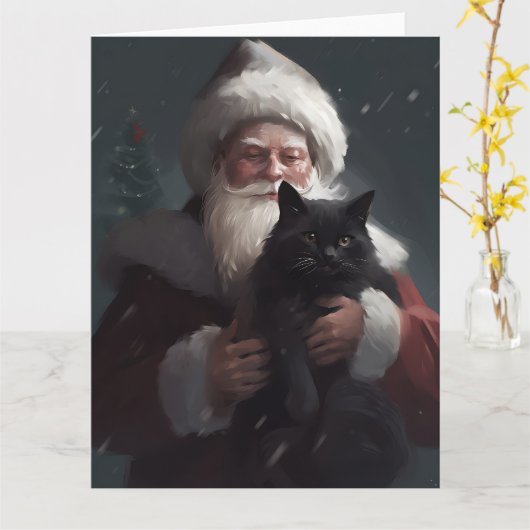 Tuxedo Kat Met Sinterklaas Feestelijke Kerstmis Kaart (Gele Bloem)