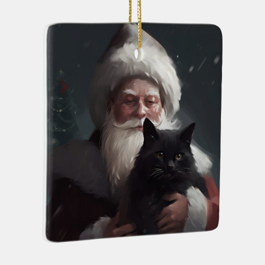 Tuxedo Kat Met Sinterklaas Feestelijke Kerstmis Keramisch Ornament (Rechts)